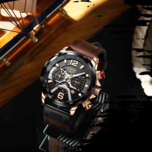 LIGE 8917 Casual Sport Watches for Men Black Top Brand Luxury Military Leather Wrist Watch Man Clock Fashion Chronograph Wristwatch